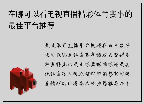 在哪可以看电视直播精彩体育赛事的最佳平台推荐